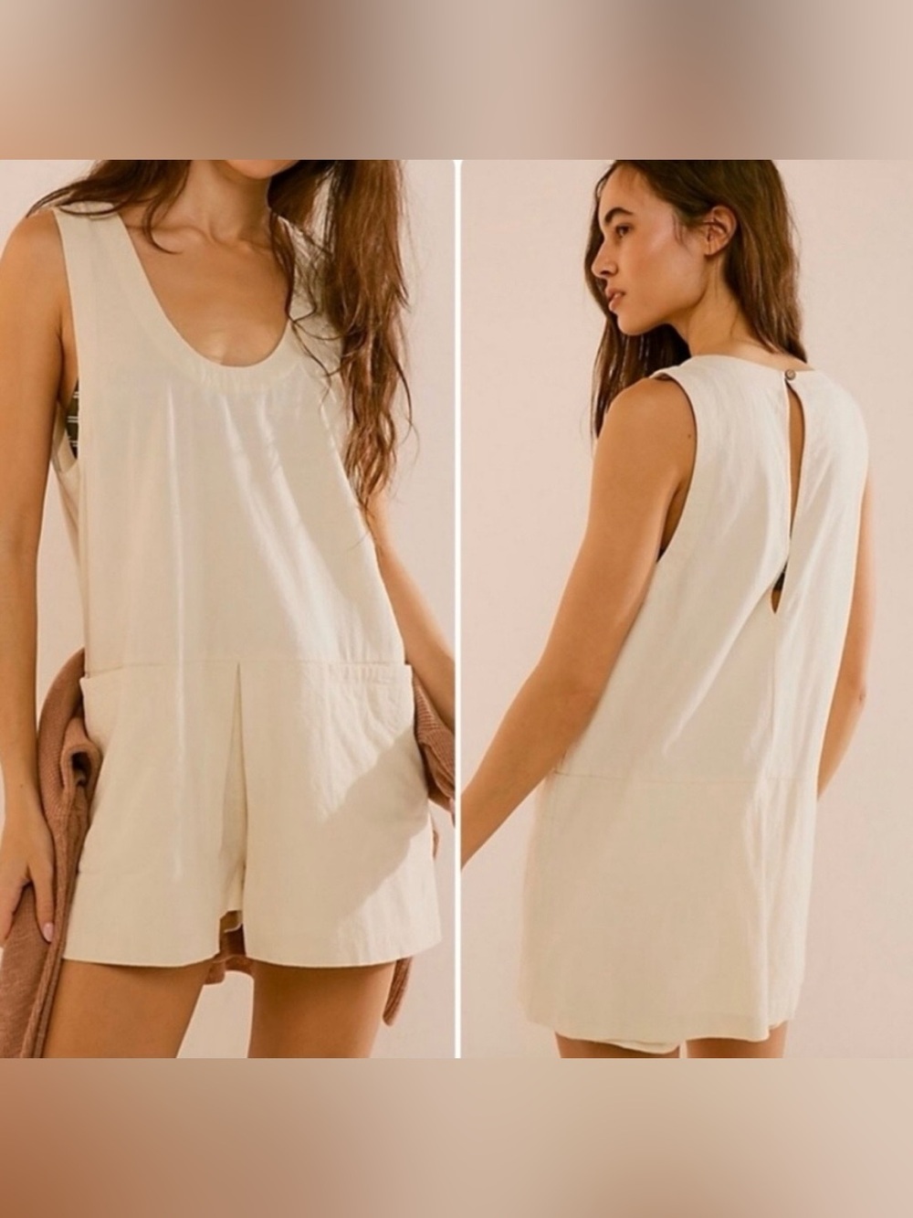 NWT Free people Cream linen Sleeveless Romper